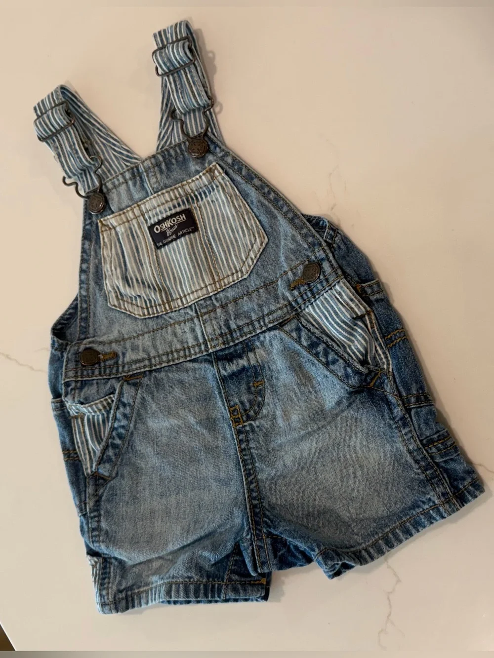OshKosh B'gosh Light Blue Denim Shortalls with Striped Pocket